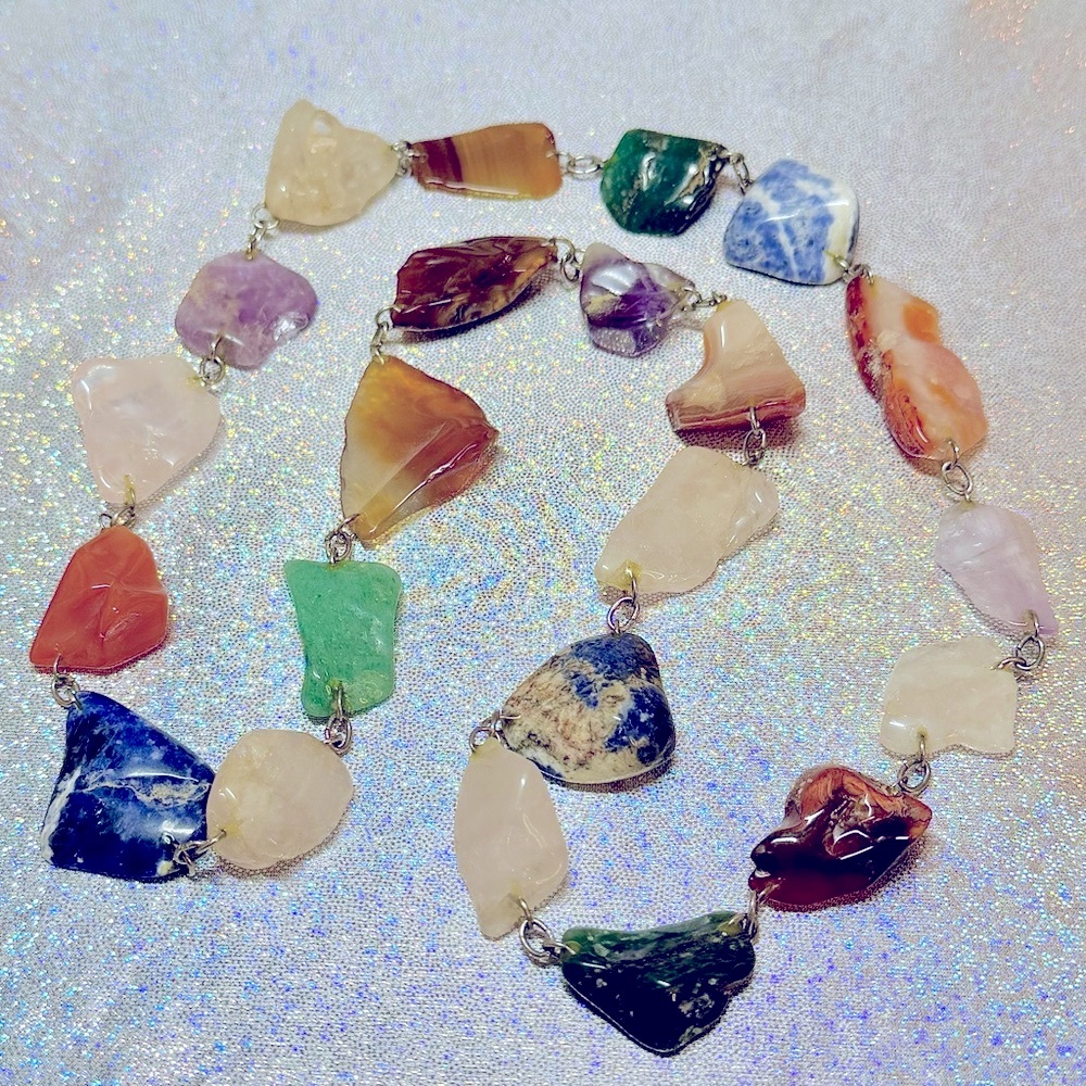 Gemstone necklace, large polished stones! 30”